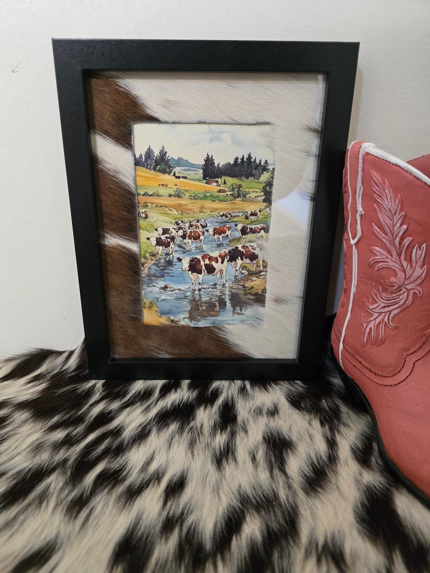 Cowhide frame with print