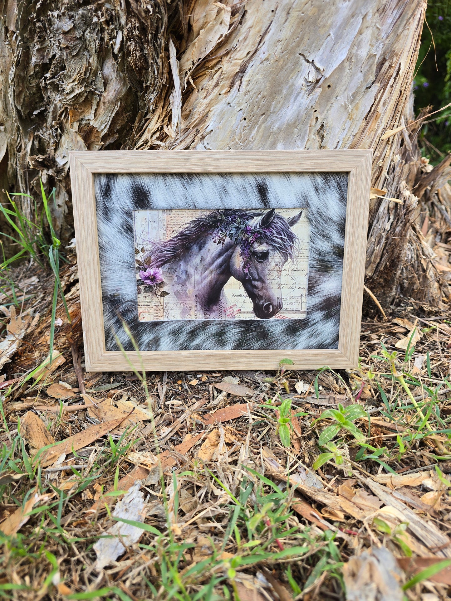 Cowhide frame with print