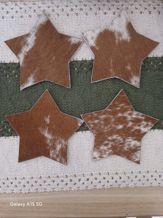 Handcrafted Star Cowhide Coasters Set of 4