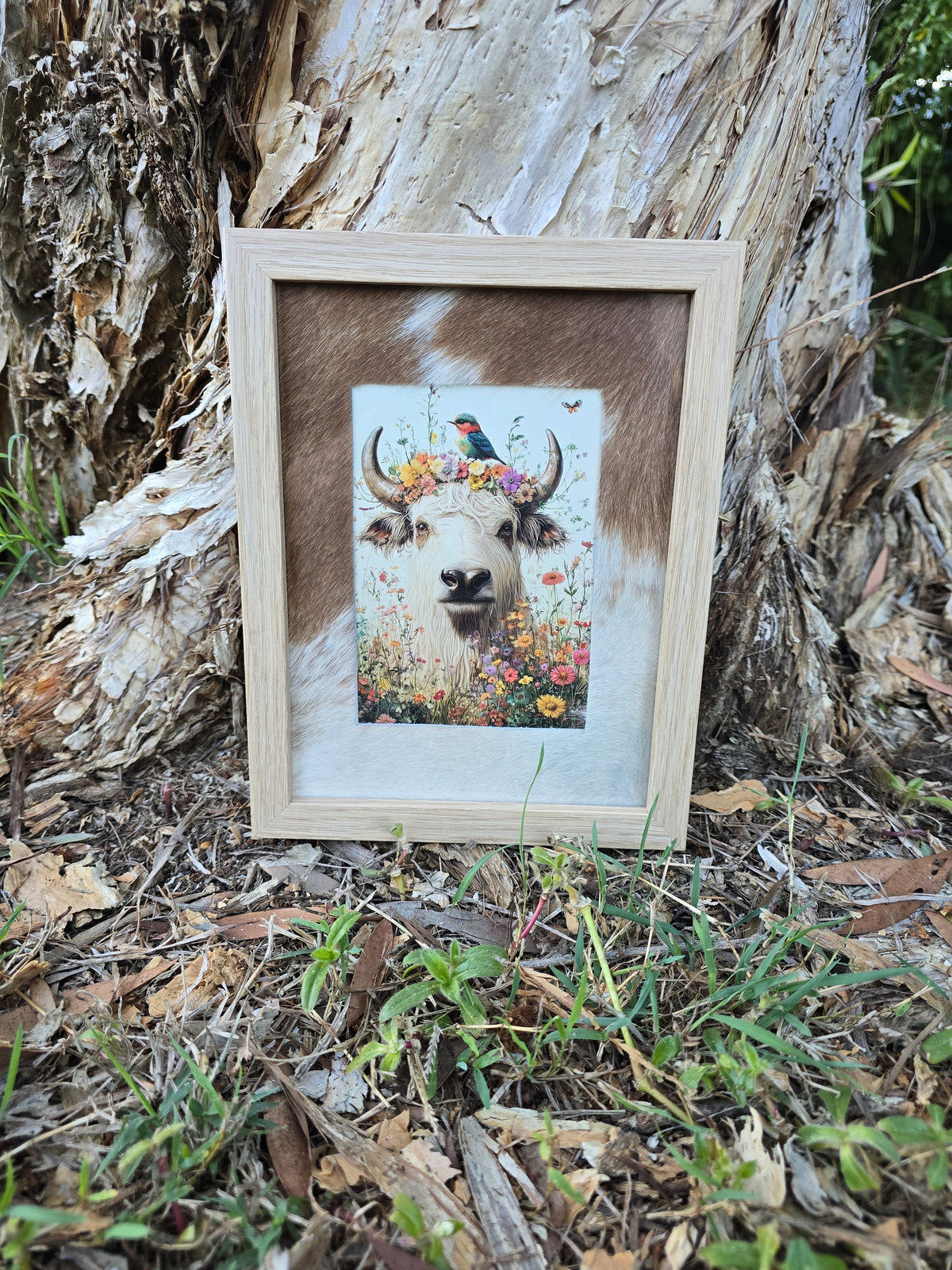 Cowhide frame with print