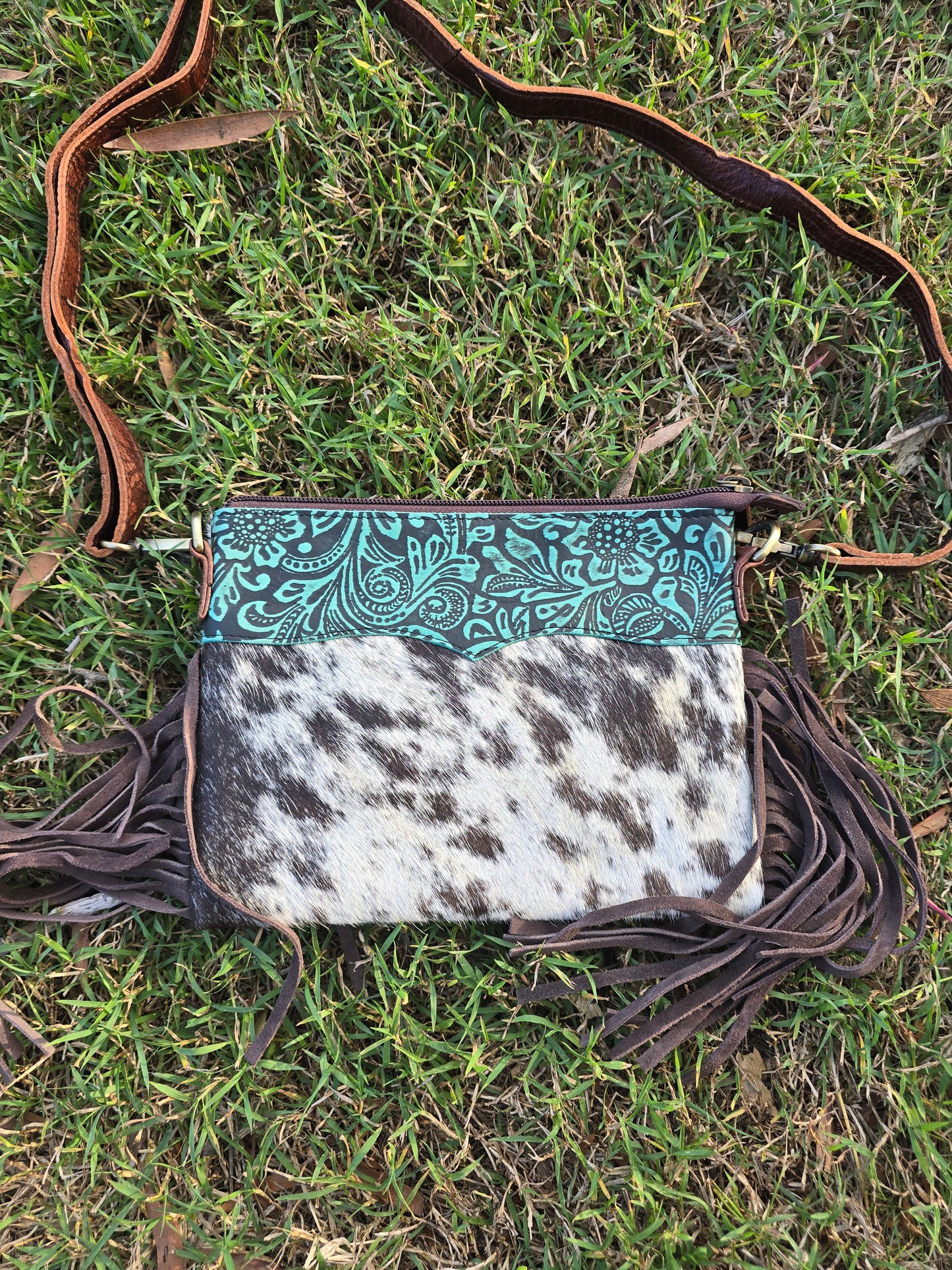 Double-Sided Cowhide Crossbody | Hand-Tooled Leather & Tassels