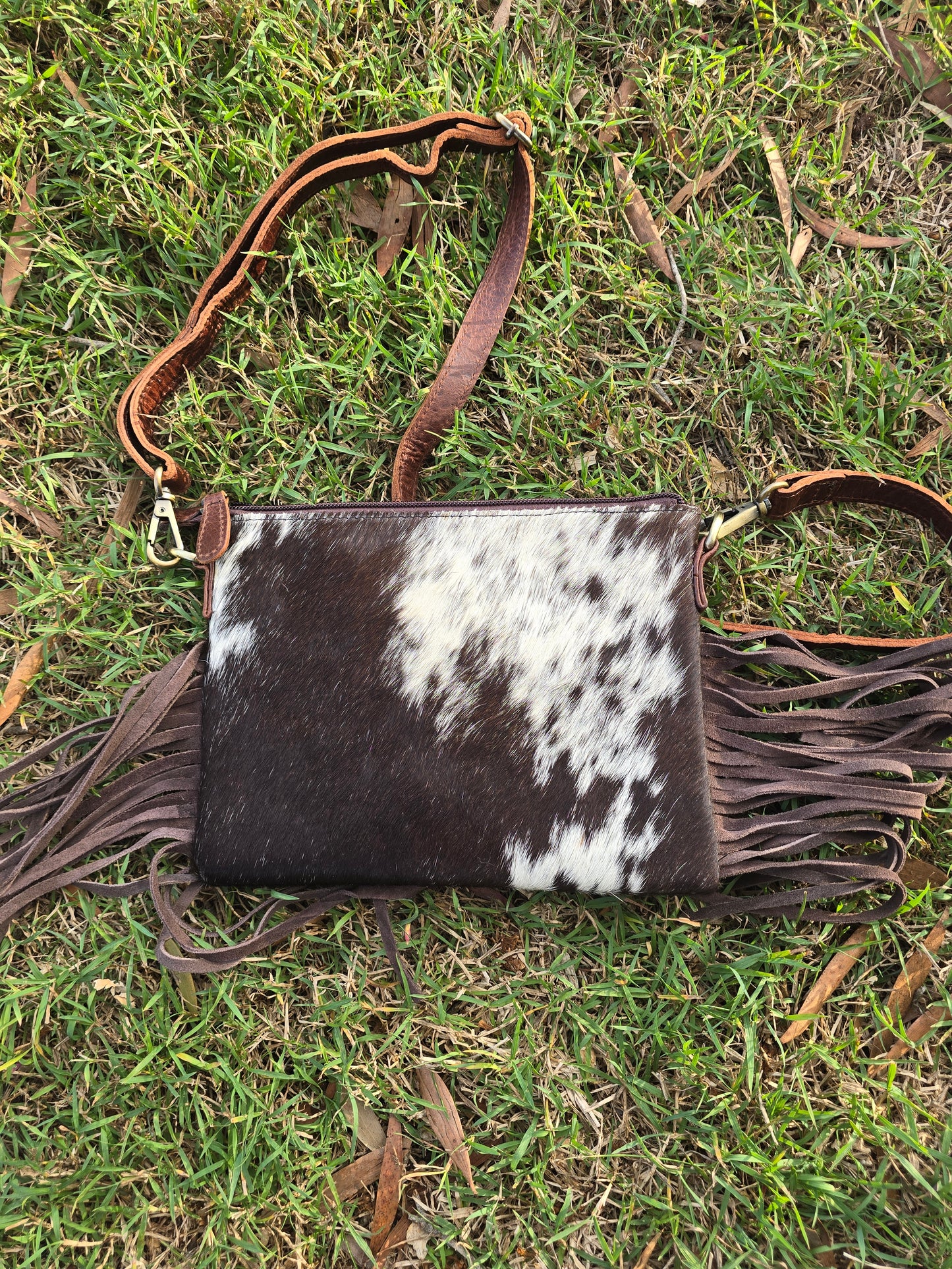 Double-Sided Cowhide Crossbody | Hand-Tooled Leather & Tassels