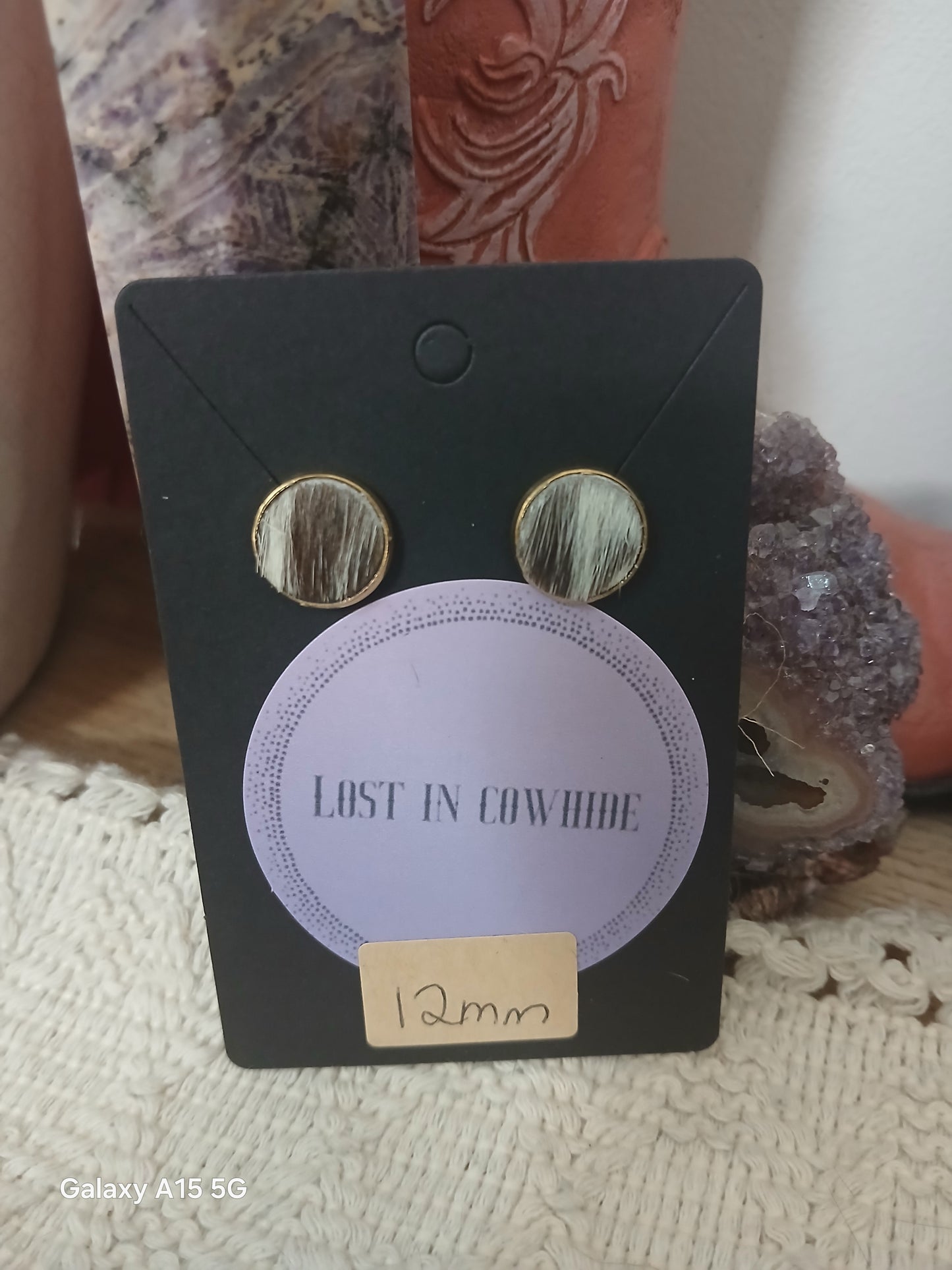 Cowhide Stud earrings (golden stud)