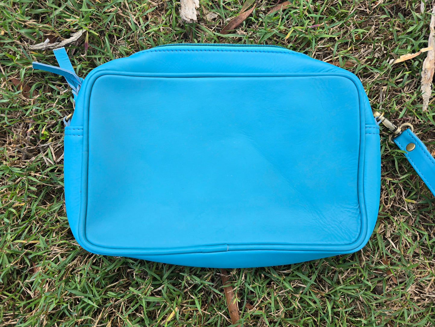 Cowhide with acid wash toiletry bag