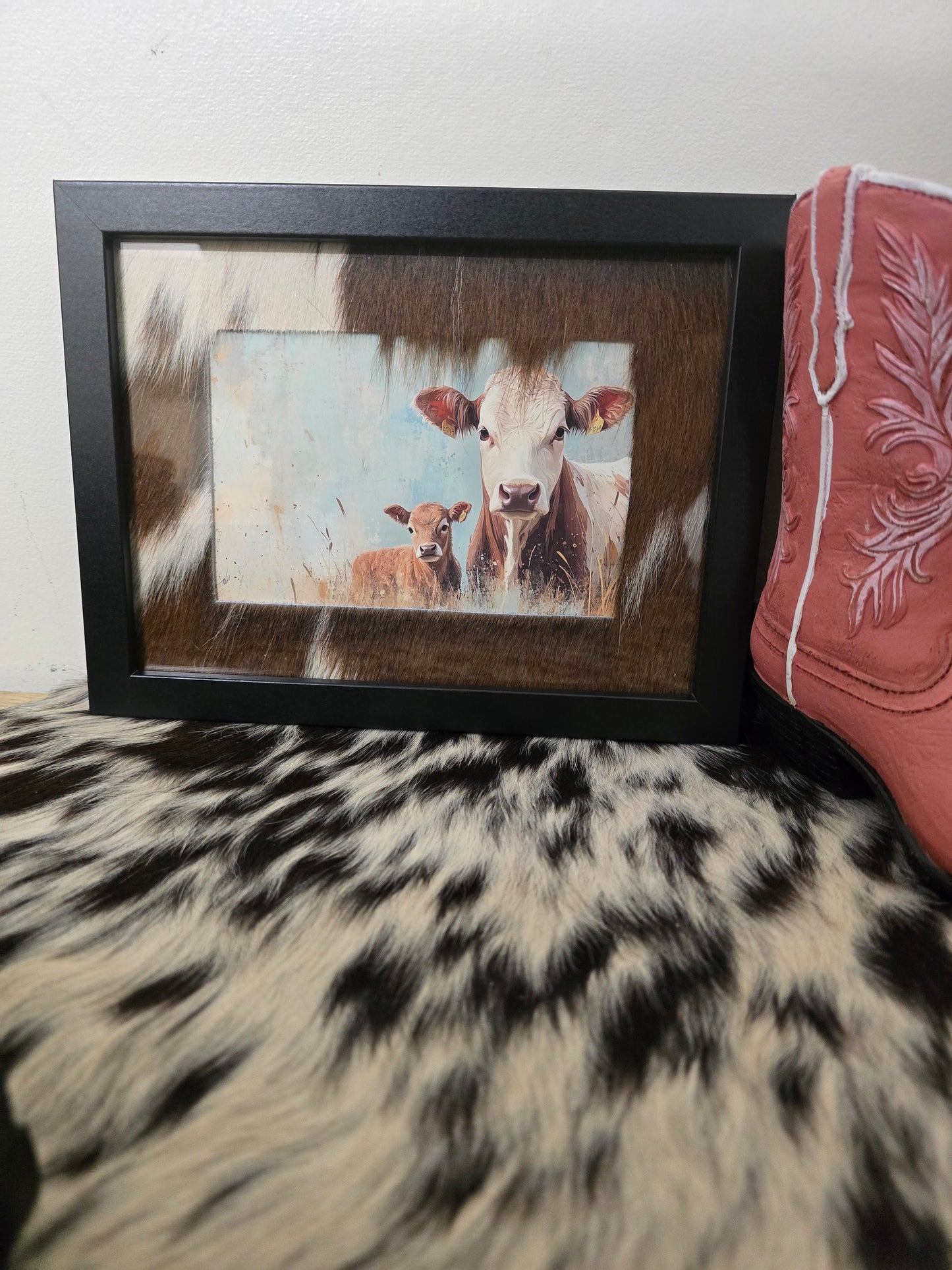 Cowhide frame with print