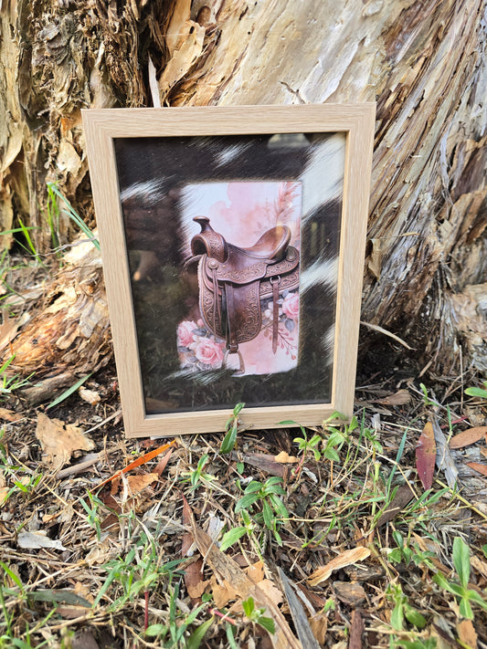 Cowhide frame with saddle print
