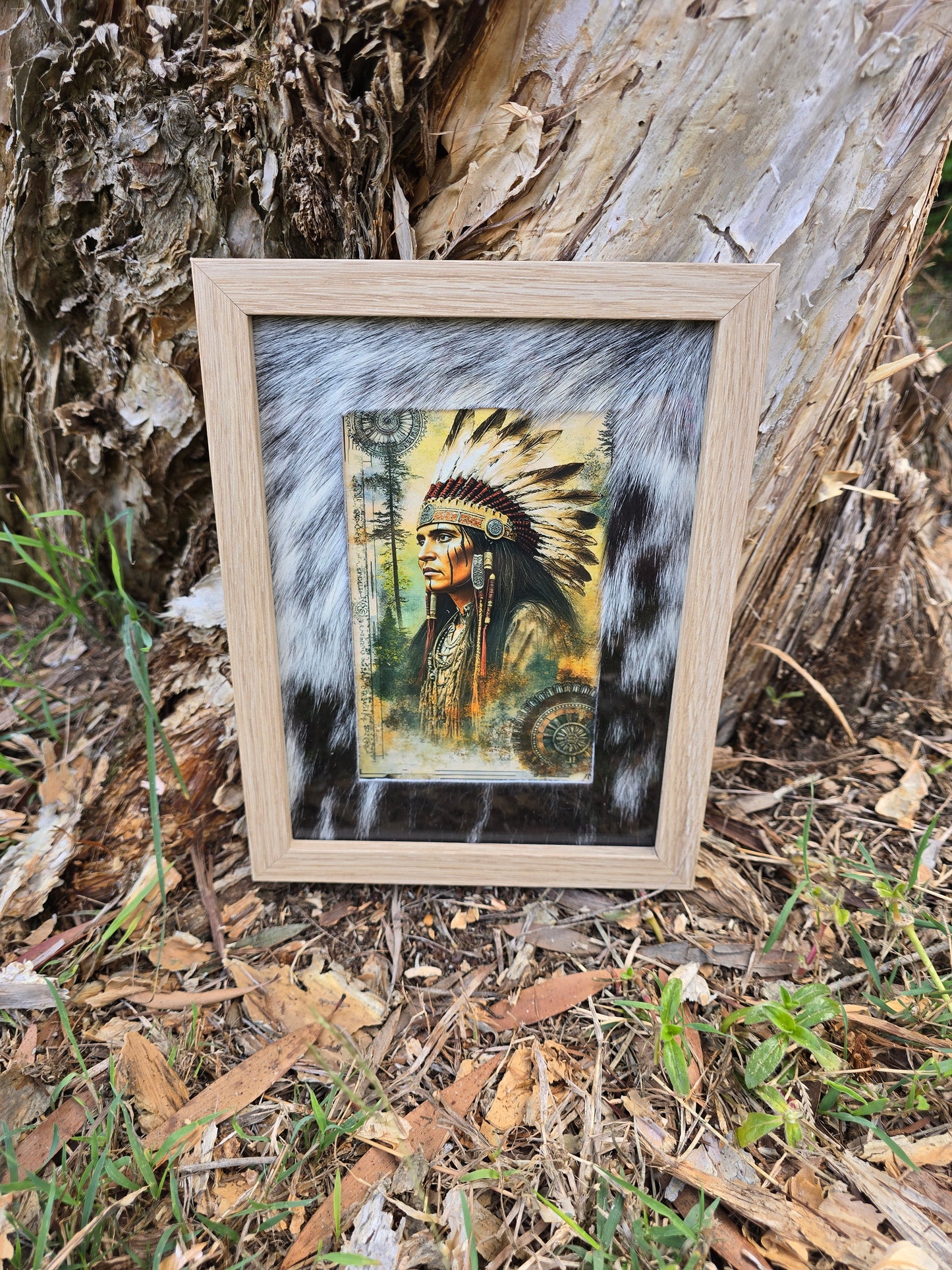 Cowhide frame with print