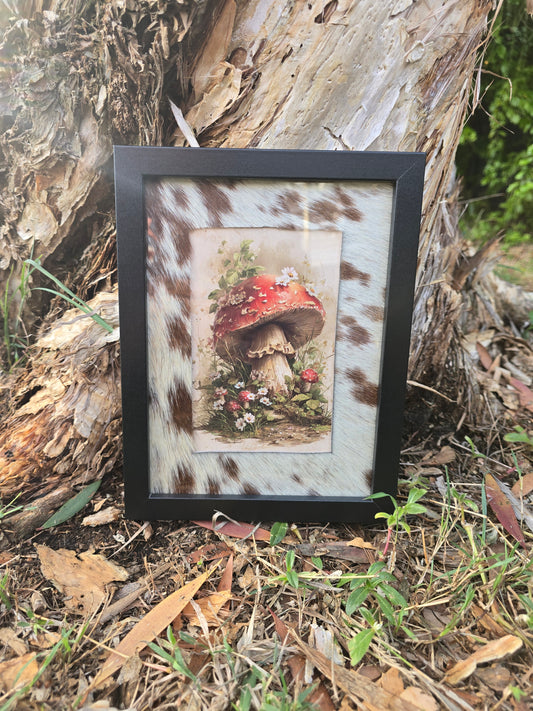 Cowhide frame with mushroom print