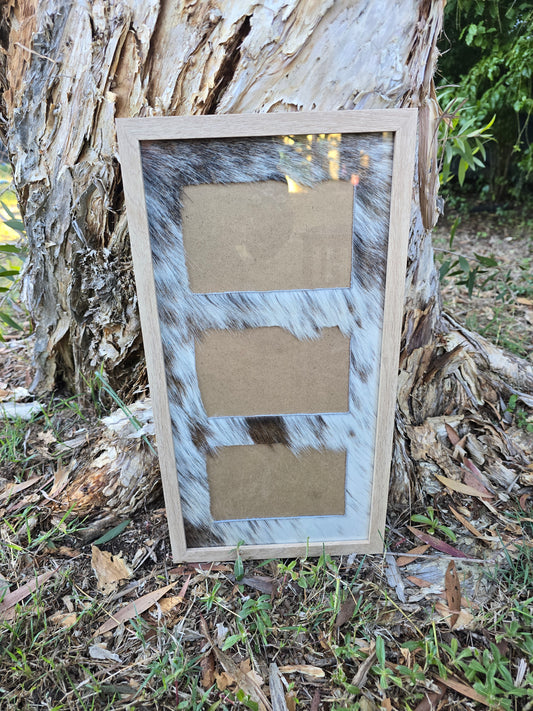 Cowhide frame photo size 3- 4x6"