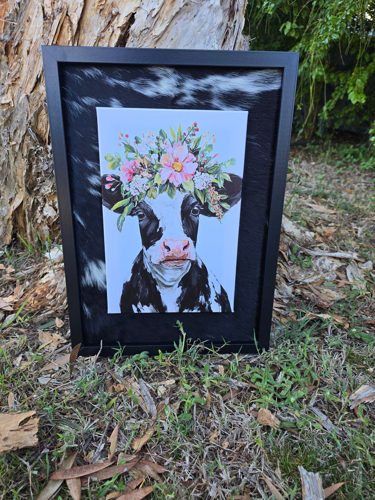 A3 sized Cowhide Frame with A4 sized 3D cow prints (set of 3)