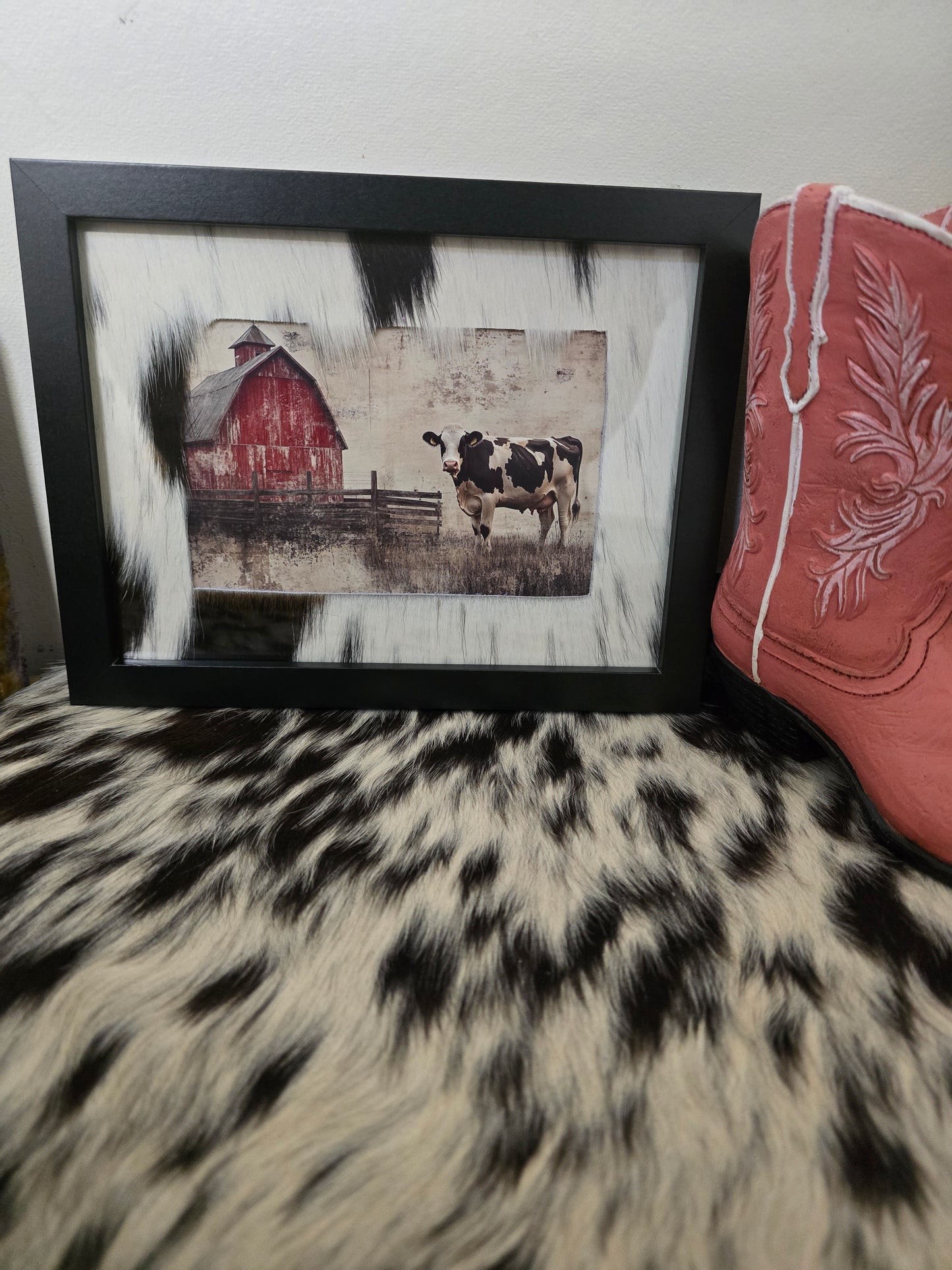 Cowhide frame with print