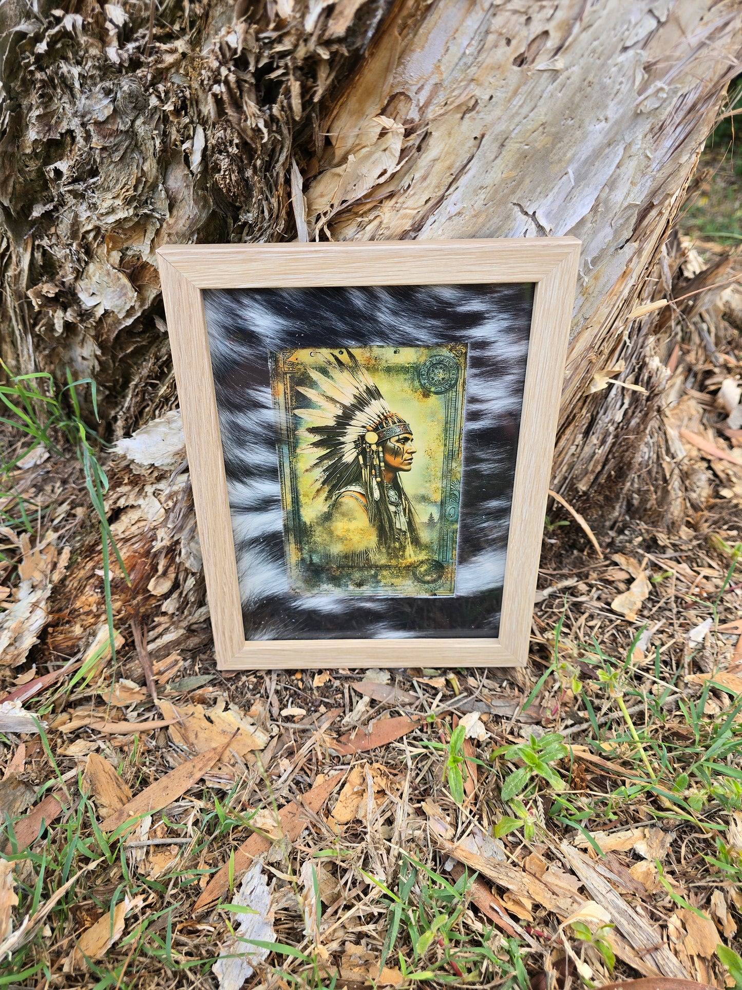 Cowhide frame with print