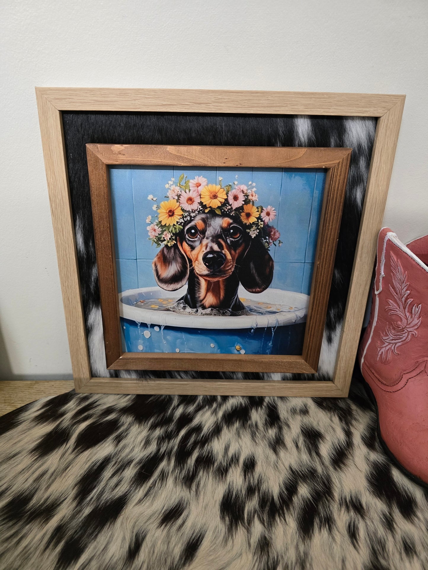 Handcrafted Square Cowhide 3D Print - Dimensional Australian Art