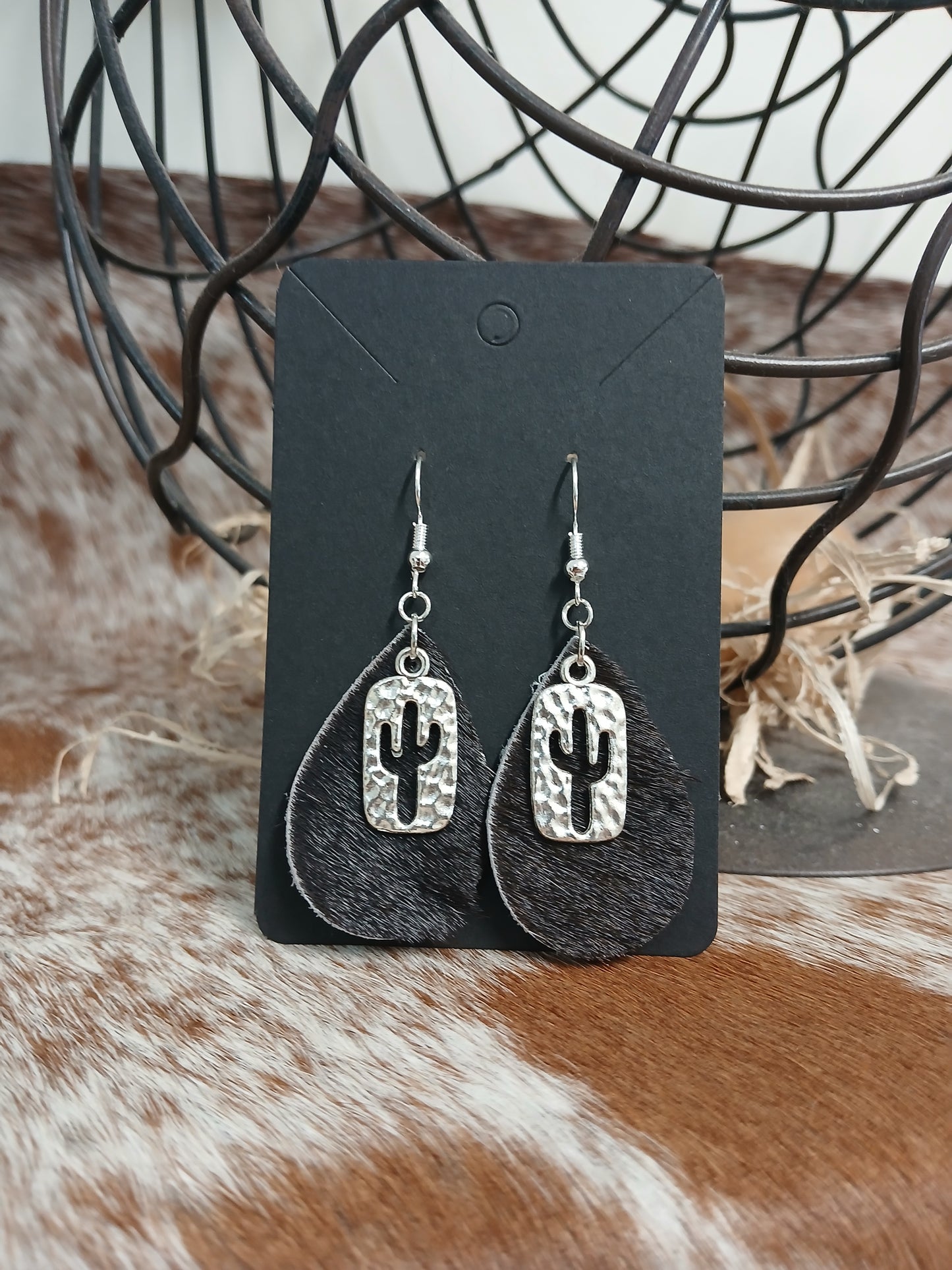 Cowhide teardrop earrings