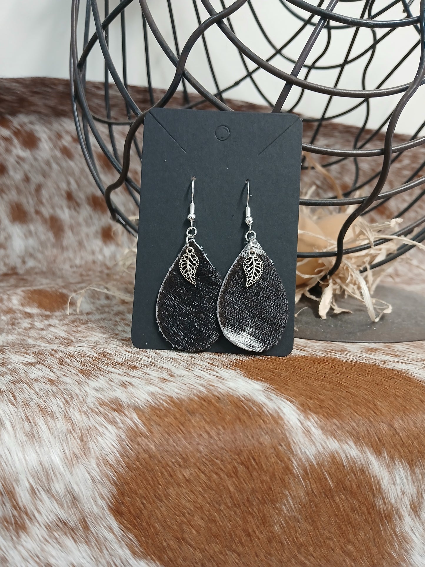 Cowhide teardrop earrings