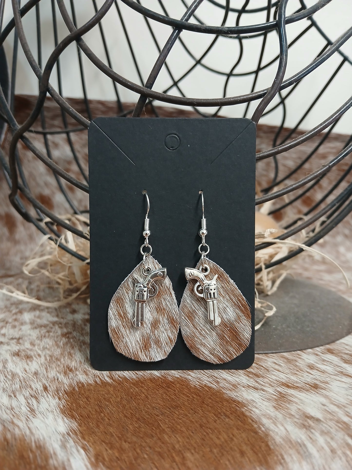 Cowhide teardrop earrings