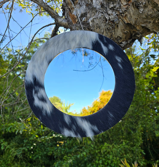 Cowhide Wall Mirror - Rustic Modern Home Accent