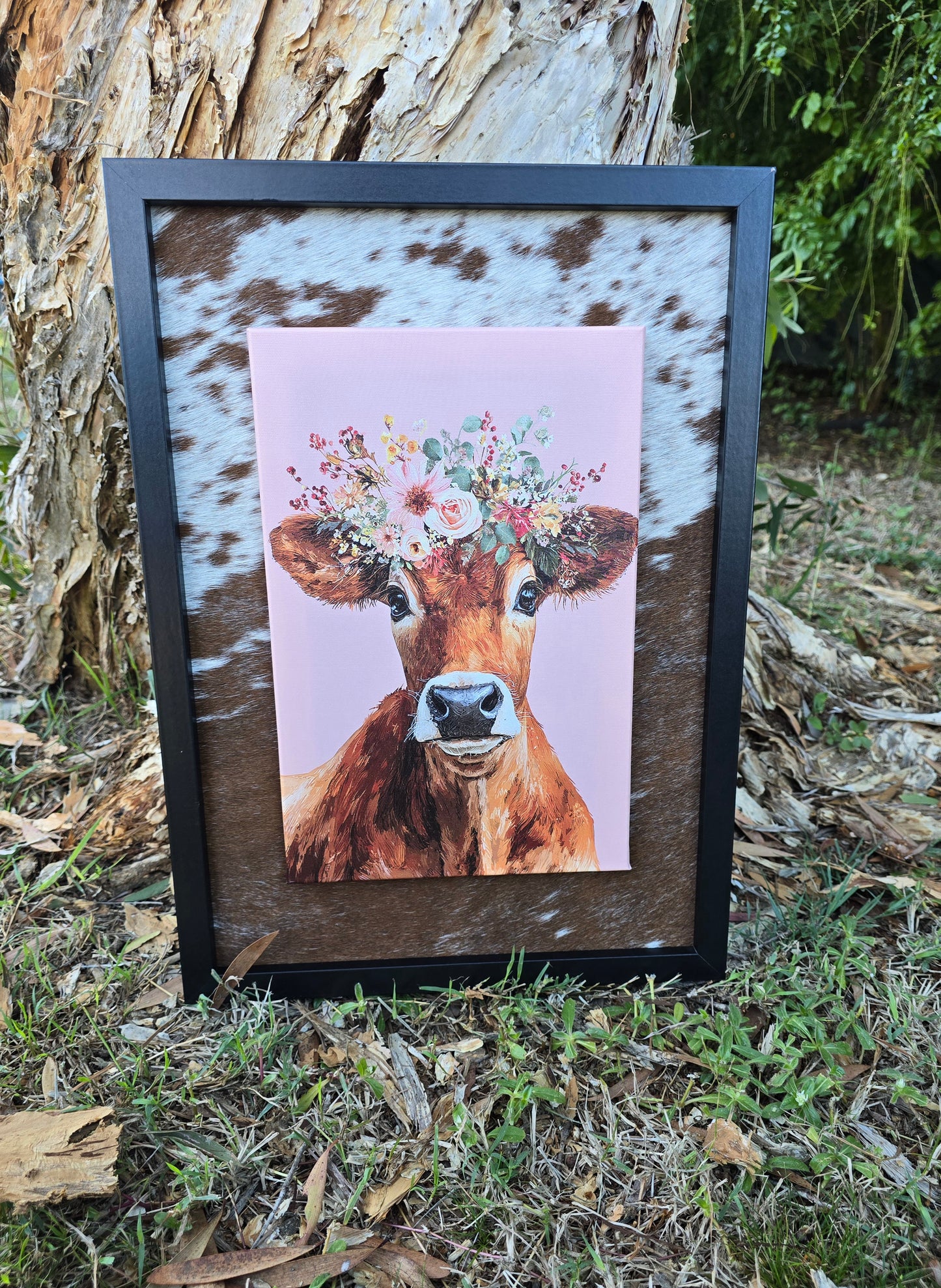 A3 sized Cowhide Frame with A4 sized 3D cow prints (set of 3)